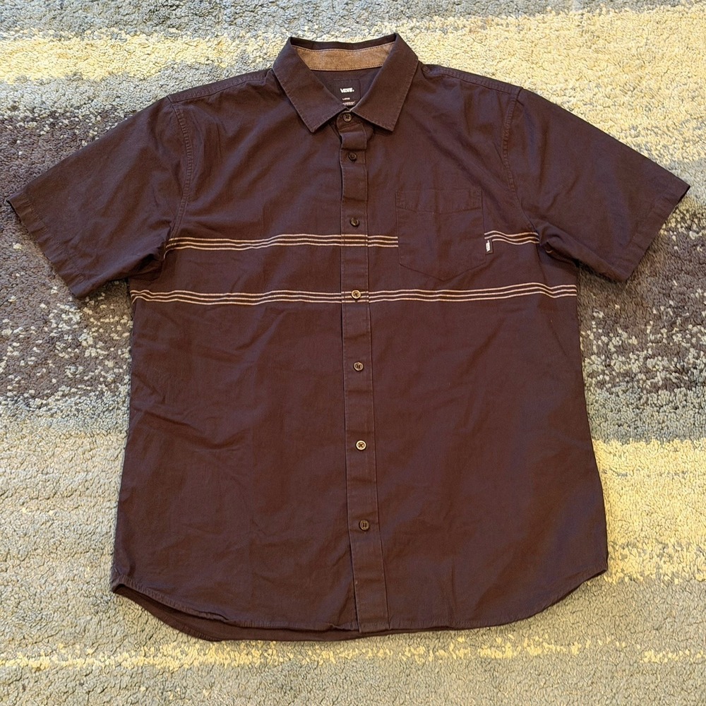 Vans Off The Wall Tailored Fit Short Sleeve Button Up Black Striped Men's Large
